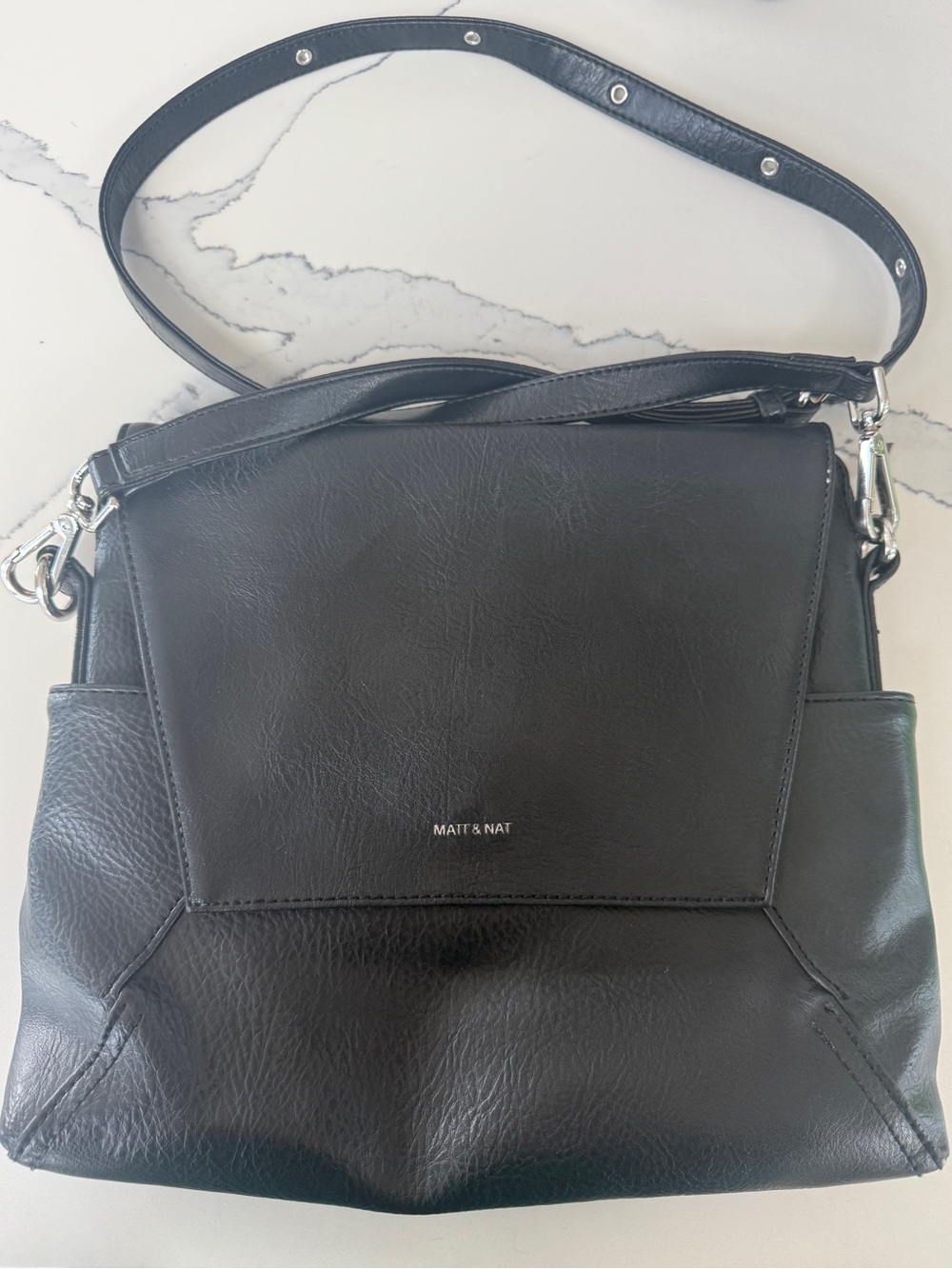 Matt & Nat Black Structured Flap Shoulder Bag